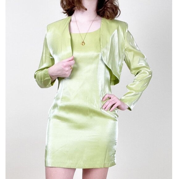 Vintage Union Made Mini Dress Cropped Blazer Matching Set Coord Wedding Guest - Picture 1 of 9